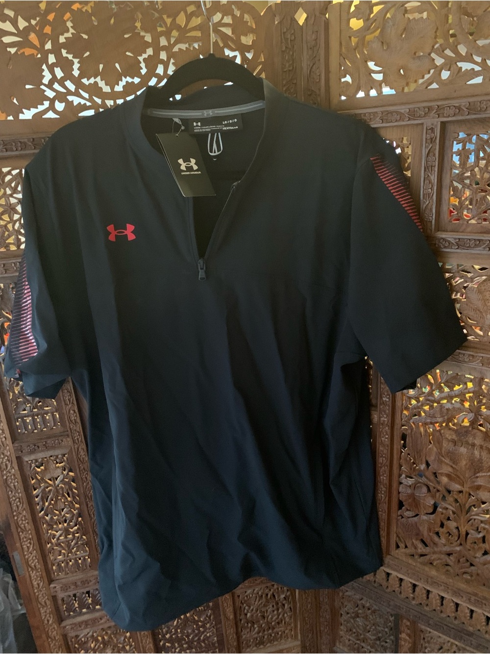 Under Armour Men’s Black Short-Sleeve Quarter-Zip Shirt with Red Logo